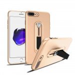 Wholesale iPhone 8 Plus / 7 Plus Runner Slide Stripe Finger Holder Stand Case (Champagne Gold)